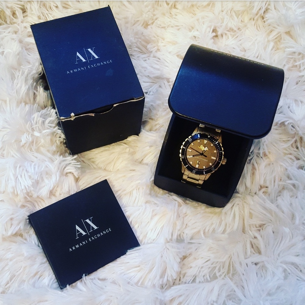 NWT Armani Exchange Black Faced Gold Watch